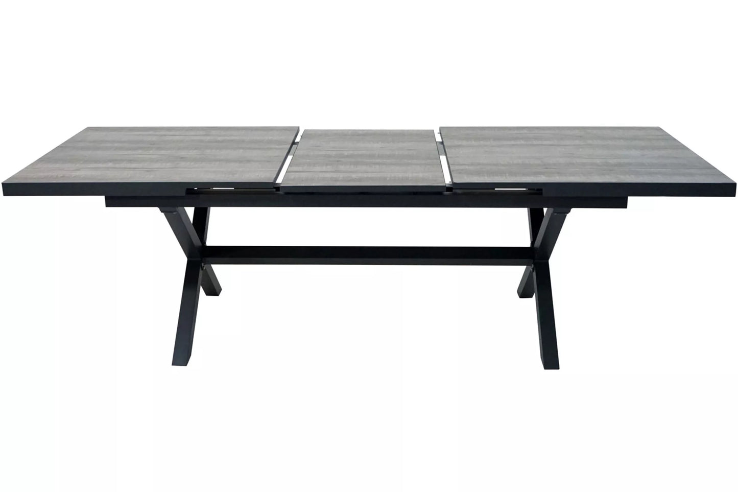 Ploß Louvra Auszugs-Dining-Tisch, anthrazit/Holzoptik, Alu/Keramik, 160/210x100,5cm, Tischplatte aus Keramikfliesen