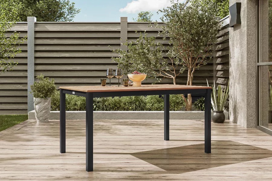 OUTFLEXX Ausziehtisch, anthrazit matt, Alu/FSC-Teak, 150/210x90cm, Synchronauszug mit Butterfly-Funktion