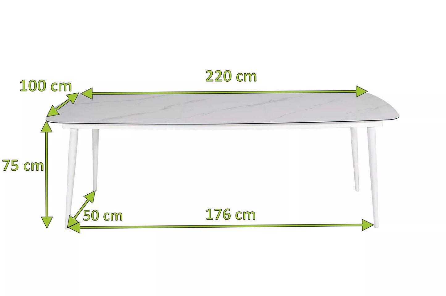 OUTFLEXX Esstisch, weiß/grau, Alu/Glas in Keramikoptik, 220x100 cm