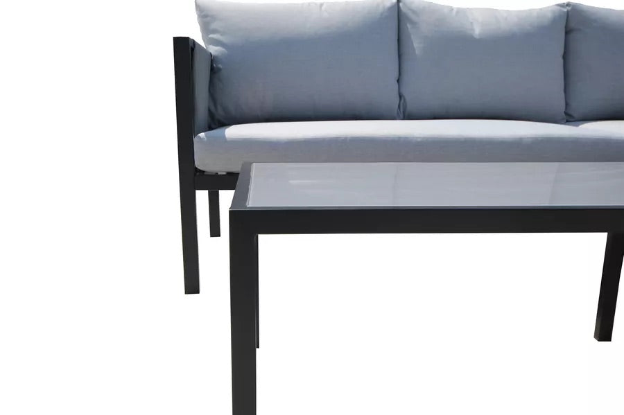 VILLANA Ecklounge, grau, Stahl, für 5-6 Personen, inkl. Couchtisch & Seitentasche
