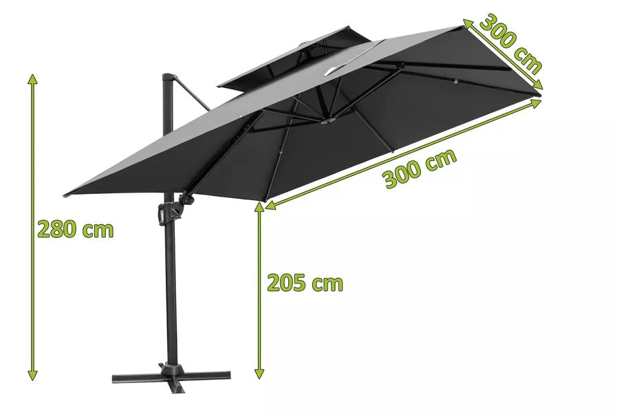 OUTFLEXX Ampelschirm, anthrazit, Alu/Polyester, 300x300x280 cm, inkl. Kreuzständer, Doppeldach