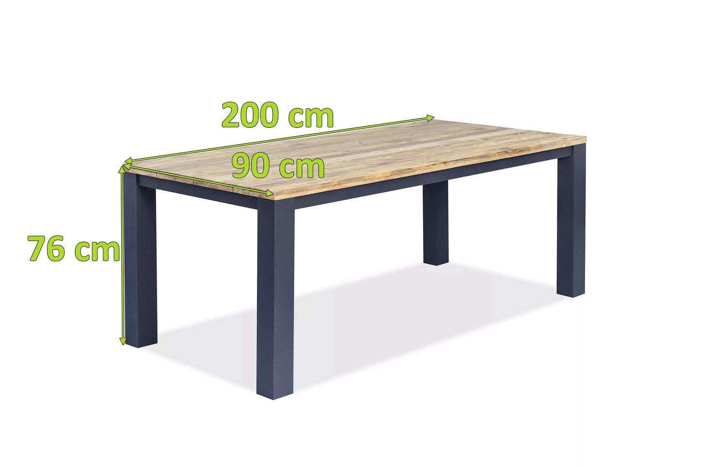 OUTFLEXX Oxford Esstisch, dark grey/natur, Alu/recycled FSC®-Teak, 200x90x76cm, rustikal gebürstet