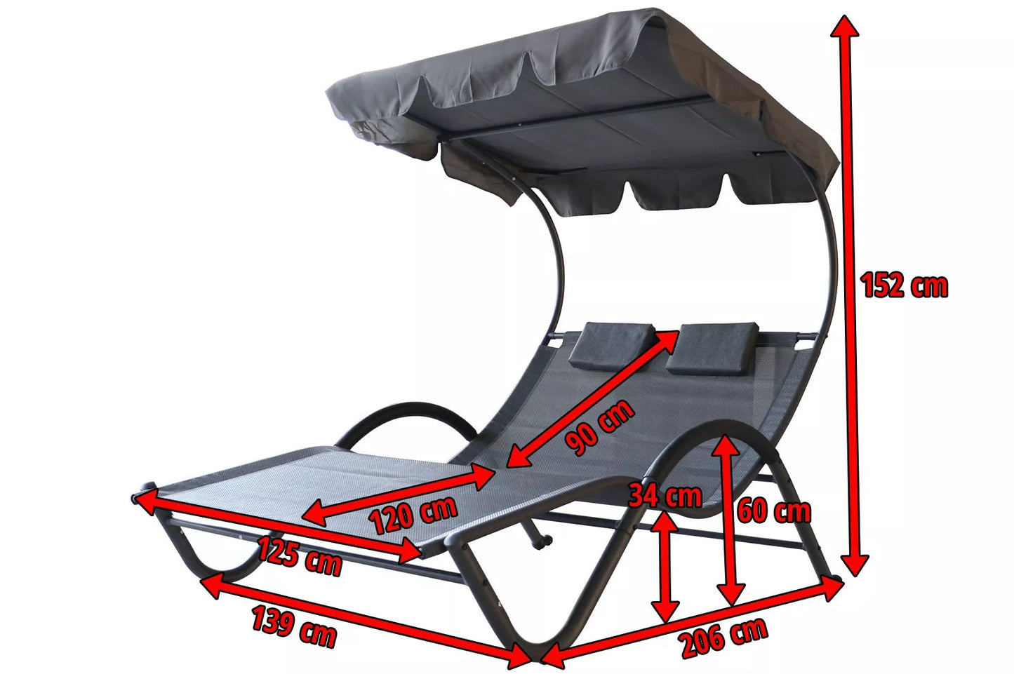 OUTFLEXX Doppelliege, anthrazit, Polyester/Stahl pulverbeschichtet, 205x138x34cm, inkl. Nackenkissen, rollbar