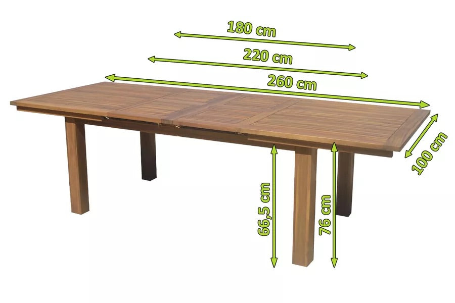 OUTFLEXX Esstisch, natur, FSC-Akazienholz, 180/220/260x100cm, oil finished, zweifacher Synchronauszug