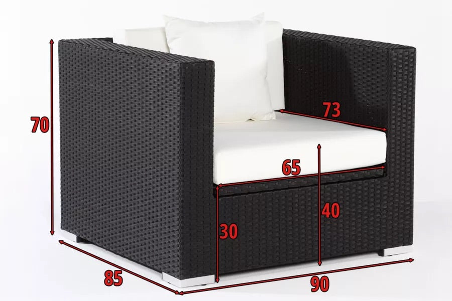 OUTFLEXX Sessel, schwarz, Polyrattan, inkl. Polster und Kissen, wasserfeste Kissenbox