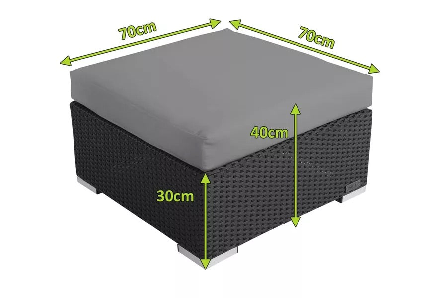 OUTFLEXX Beistelltisch/Hocker, schwarz, Polyrattan, inkl. Glasplatte und Polster