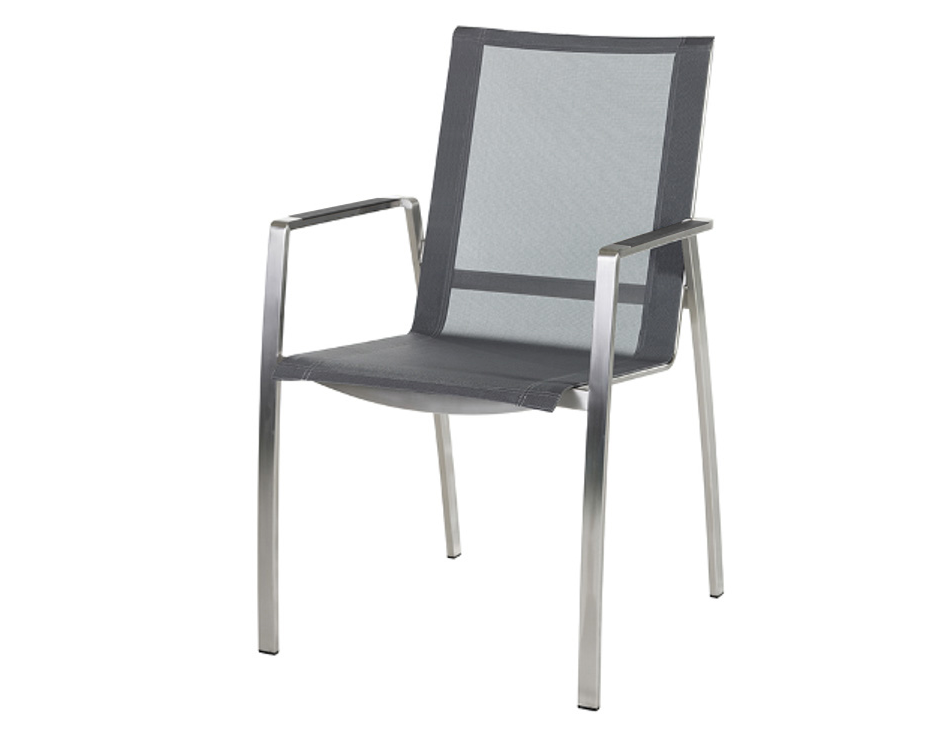 Diamond Garden Venedig Stapelstuhl schwarz/silber mit Alu-Armlehnen