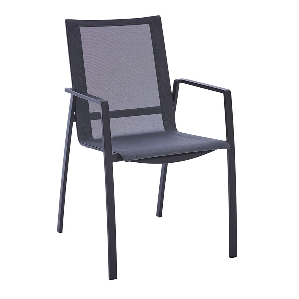 Diamond Garden Valencia Stapelstuhl - Edelstahl-Dunkelgrau/Sunproof Sling-Schwarz/Armlehne Alu