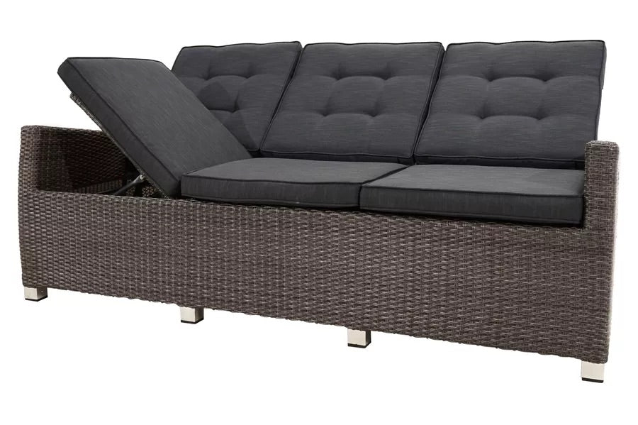 PLOß Rocking Comfort Dining / Lounge 3-Sitzer Sofa, grau/braun-meliert, Polyrattan, 210x85x112 cm, verstellbar