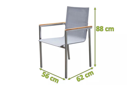 OUTFLEXX Gartensessel, silber, Edelstahl/Textilene, Armlehnen aus FSC-Teak, 56x67x88cm