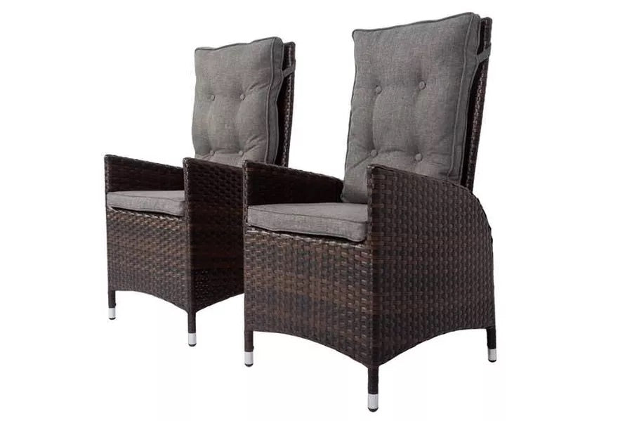 OUTFLEXX 2er Set Dining Sessel, braun marmoriert, Polyrattan, 55 x 65 x 112 cm, Rücken stufenlos verstellbar