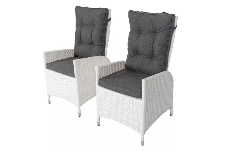 OUTFLEXX 2er Set Dining Sessel, weiß, Polyrattan, 55 x 65 x 112 cm, Rücken stufenlos verstellbar