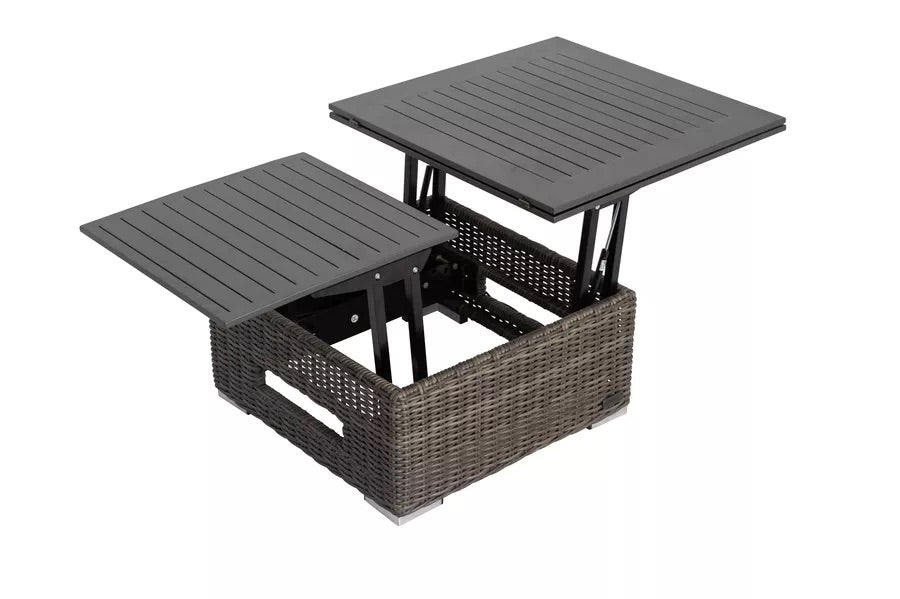 OUTFLEXX Loungetisch höhenverstellbar, grau, Polyrattan, 78/157 x 78 x 40/63 cm