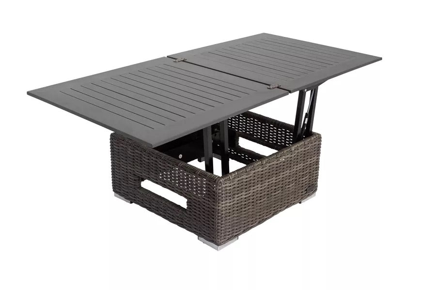 OUTFLEXX Loungetisch höhenverstellbar, grau, Polyrattan, 78/157 x 78 x 40/63 cm