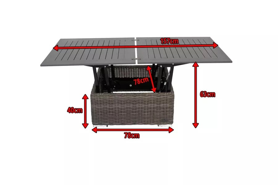 OUTFLEXX Loungetisch höhenverstellbar, grau, Polyrattan, 78/157 x 78 x 40/63 cm