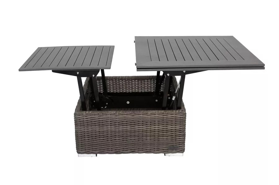 OUTFLEXX Loungetisch höhenverstellbar, grau, Polyrattan, 78/157 x 78 x 40/63 cm