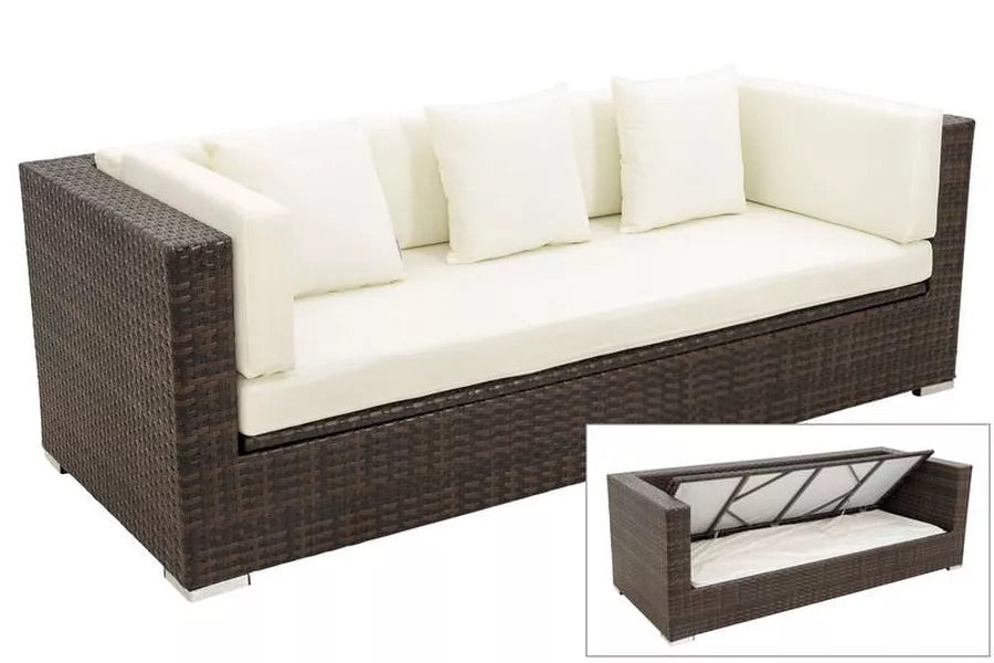 OUTFLEXX 3-Sitzer Sofa, braun marmoriert, Polyrattan, 210 x 85 x 70 cm, wasserfeste Kissenbox (Handarbeit)