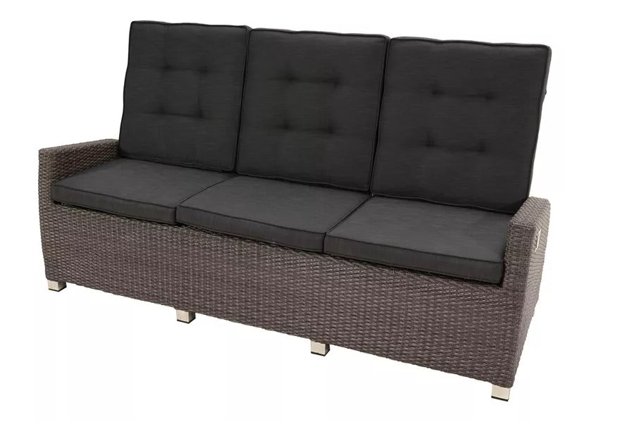 PLOß Rocking Comfort Dining / Lounge 3-Sitzer Sofa, grau/braun-meliert, Polyrattan, 210x85x112 cm, verstellbar