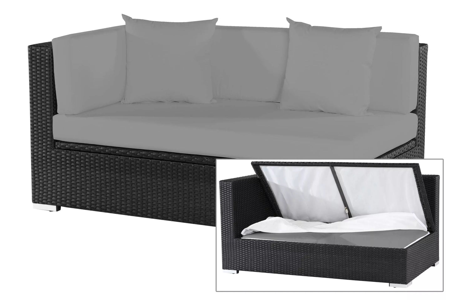 OUTFLEXX 2-Sitzer Ecksofa, schwarz, Polyrattan, 145x85x70cm, Armlehne rechts, wasserfeste Kissenbox