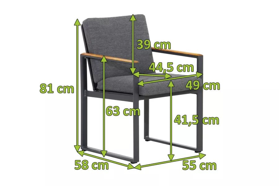 OUTFLEXX Alexander Stuhl, mattgrau, Alu/Teak, 58x55x81cm, mit Armlehnen, inkl. Polster