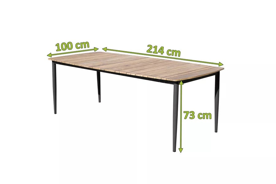 OUTFLEXX Oscar Esstisch, anthrazit, Alu/FSC-Teak, 220x100x73 cm, Tischplatte aus hochwertigem Teak