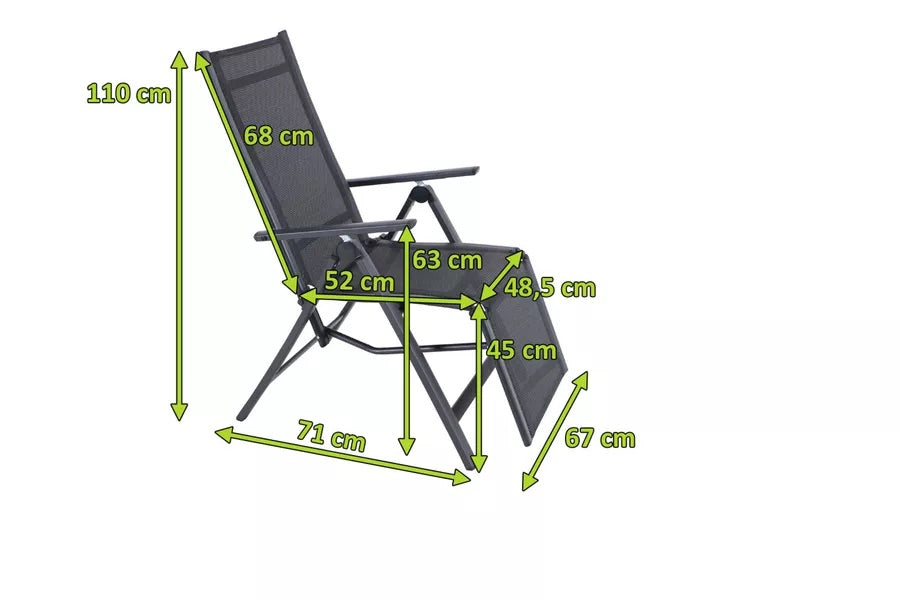 OUTFLEXX Relaxsessel, anthrazit matt/schwarz, Alu/Textilene, 67x71x110cm, 7-fach verstellbar