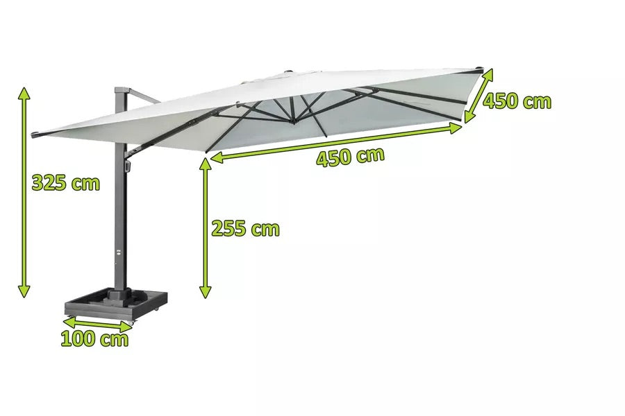 OUTFLEXX Ultimate XL Ampelschirm, anthrazit/creme, Alu/Spuncrylic®, 450 x 450 cm