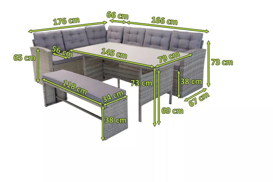 OUTFLEXX Loungemöbel, hellgrau meliert/grau, Polyrattan/Polyester, Tisch 145x79cm, 4 tlg., 7 Pers, inkl. Polster -23% HANDARBEIT