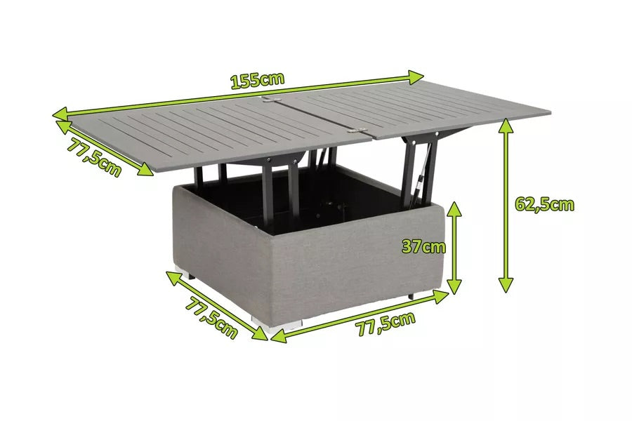 OUTFLEXX Loungetisch, flanelle, Alu/Sunbrella, 78/157 x 78 x 37/64 cm, höhenverstellbar