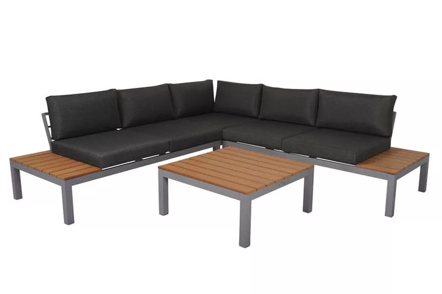 VILLANA Ecklounge, silber/dunkelgrau, Alu/Polywood, 5 Personen, inkl. Loungetisch, Seitenablagen aus Polywood