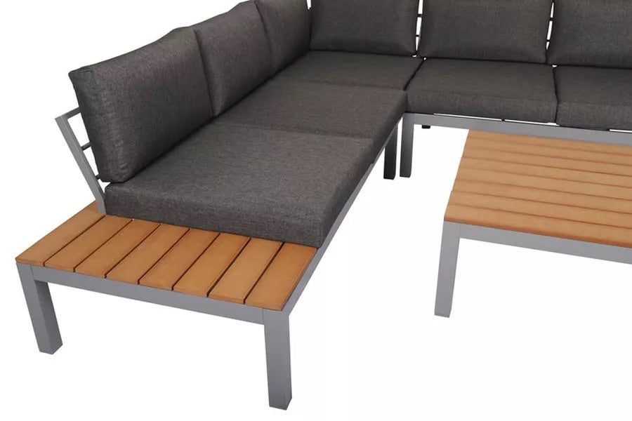 VILLANA Ecklounge, silber/dunkelgrau, Alu/Polywood, 5 Personen, inkl. Loungetisch, Seitenablagen aus Polywood