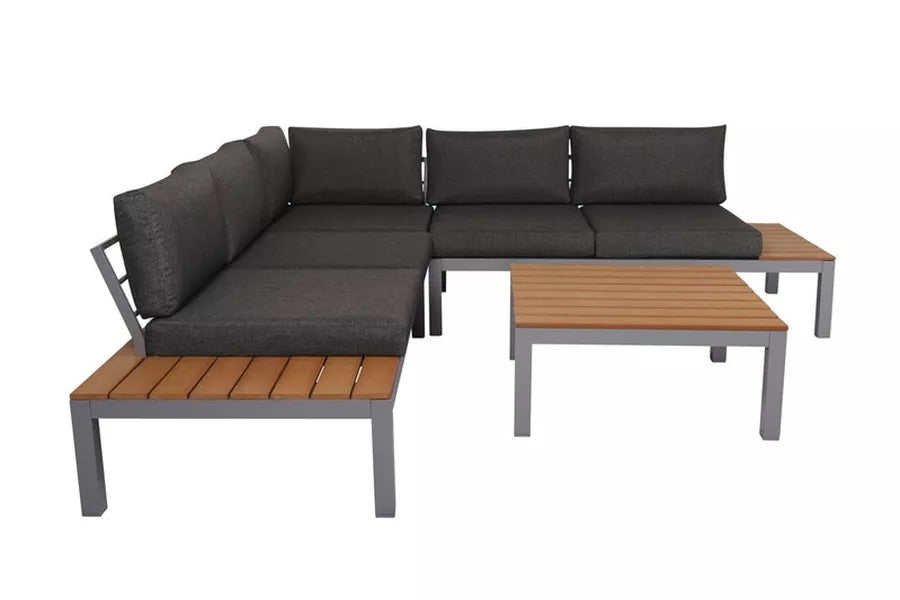 VILLANA Ecklounge, silber/dunkelgrau, Alu/Polywood, 5 Personen, inkl. Loungetisch, Seitenablagen aus Polywood