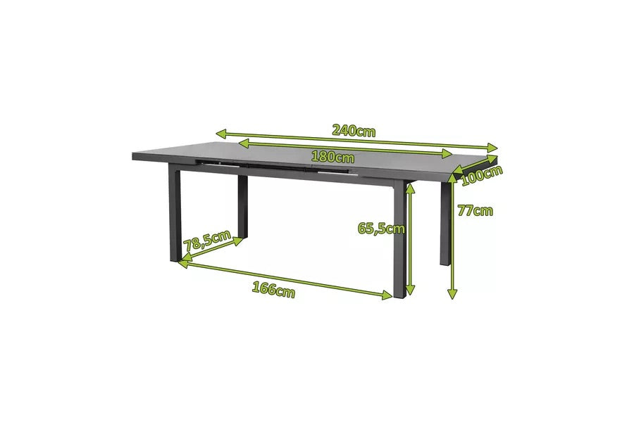 OUTFLEXX Premium Ausziehtisch, graphit, Aluminium/Glas, 180/240x100cm, automatischer Ausziehmechanismus