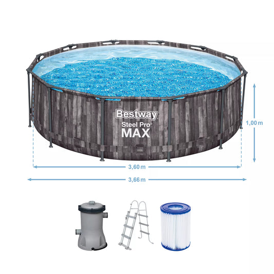 Aufstellpool 'Steel Pro MAX' Komplett-Set, grau rund Ø 366 x 100 cm