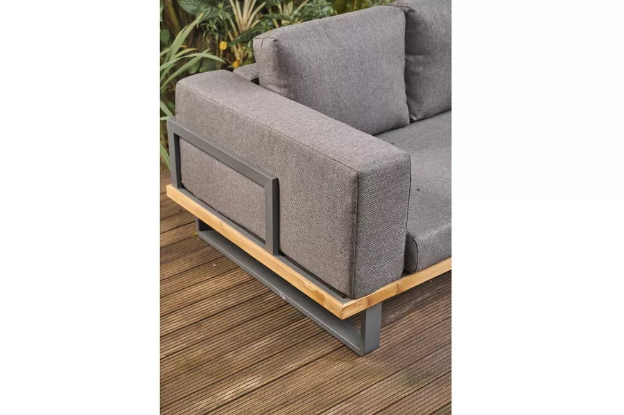 OUTFLEXX Loungeset, Aluminium mit Sunproof Olefin, FSC Akazie, gepolstert in grau, für 3-4 Personen