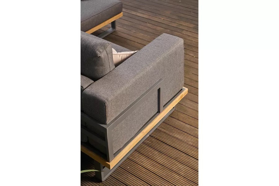 OUTFLEXX Loungeset, Aluminium mit Sunproof Olefin, FSC Akazie, gepolstert in grau, für 3-4 Personen