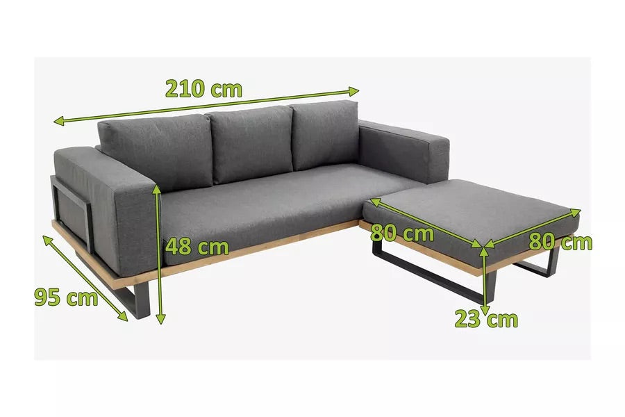 OUTFLEXX Loungeset, Aluminium mit Sunproof Olefin, FSC Akazie, gepolstert in grau, für 3-4 Personen