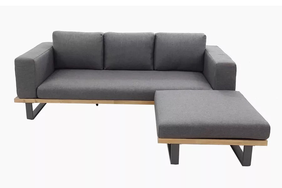 OUTFLEXX Loungeset, Aluminium mit Sunproof Olefin, FSC Akazie, gepolstert in grau, für 3-4 Personen