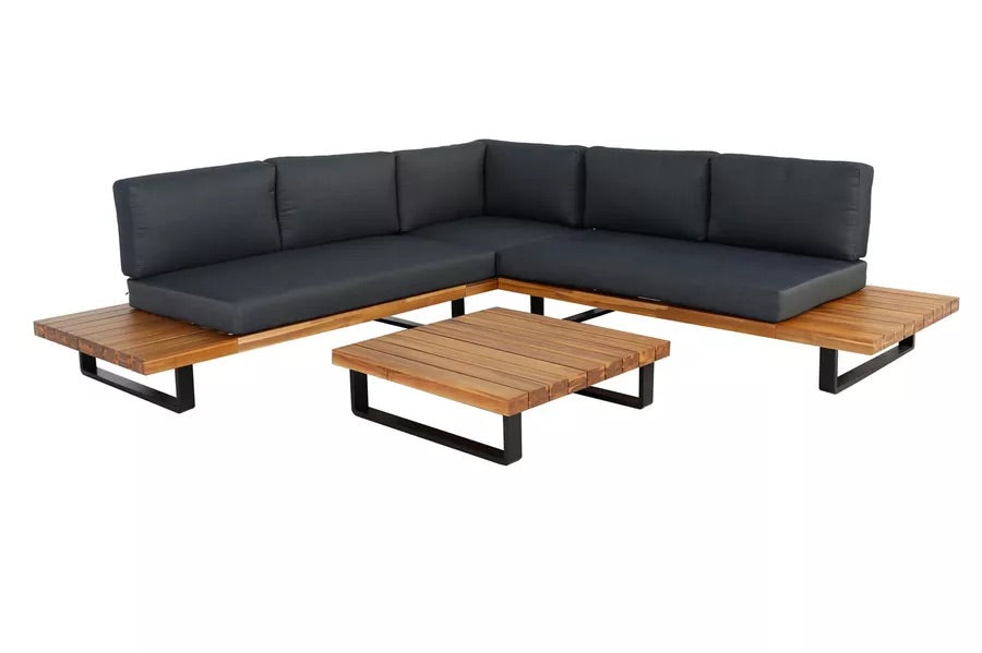 OUTFLEXX Ecklounge, anthrazit, Akazie, 5 Personen, inkl. Polster und Kaffeetisch 77 x 77 cm