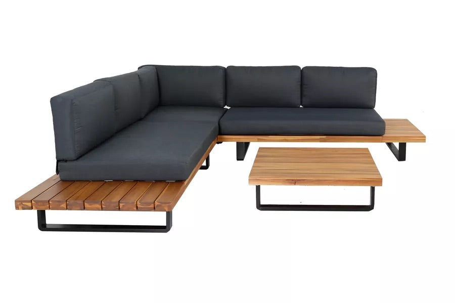 OUTFLEXX Ecklounge, anthrazit, Akazie, 5 Personen, inkl. Polster und Kaffeetisch 77 x 77 cm