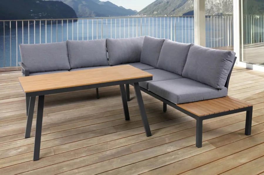 VILLANA Ecklounge, anthrazit/natur, Aluminium/Polywood, 5 Personen, inkl. Ablage und Tisch