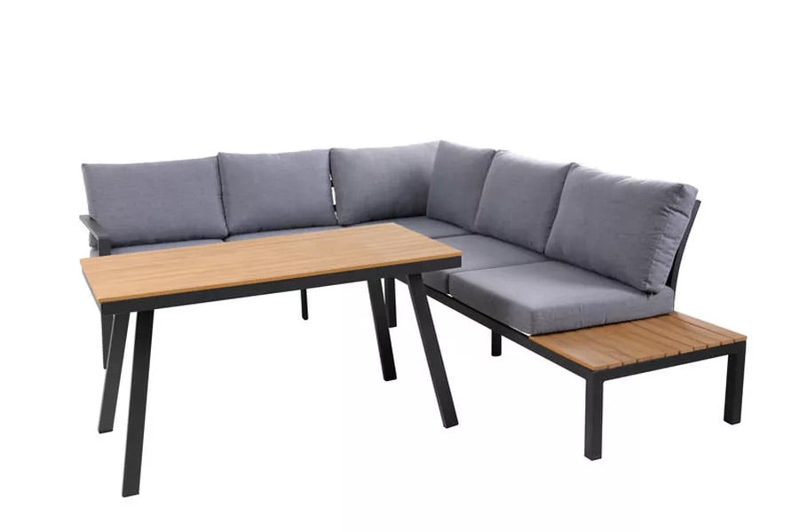 VILLANA Ecklounge, anthrazit/natur, Aluminium/Polywood, 5 Personen, inkl. Ablage und Tisch