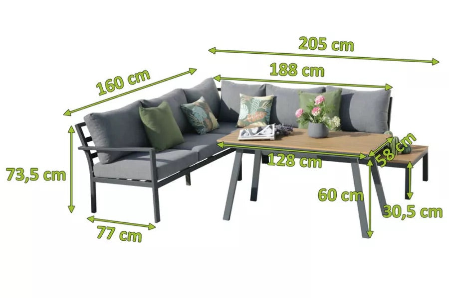 VILLANA Ecklounge, anthrazit/natur, Aluminium/Polywood, 5 Personen, inkl. Ablage und Tisch