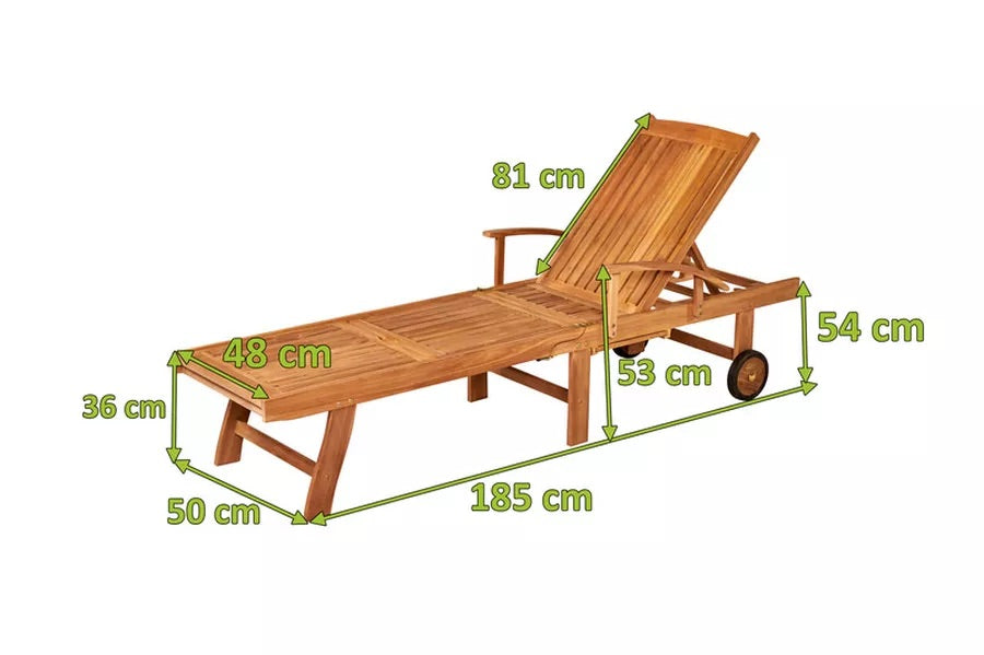 OUTFLEXX Rollliege, natur, Teak, 185 x 50 x 54 cm, verstellbar