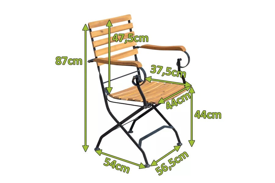 OUTFLEXX Klappstuhl, schwarz/natur, Stahl/FSC-Akazienholz, 54x56,5x87 cm, klappbar, mit Armlehnen, pulverbeschichtet