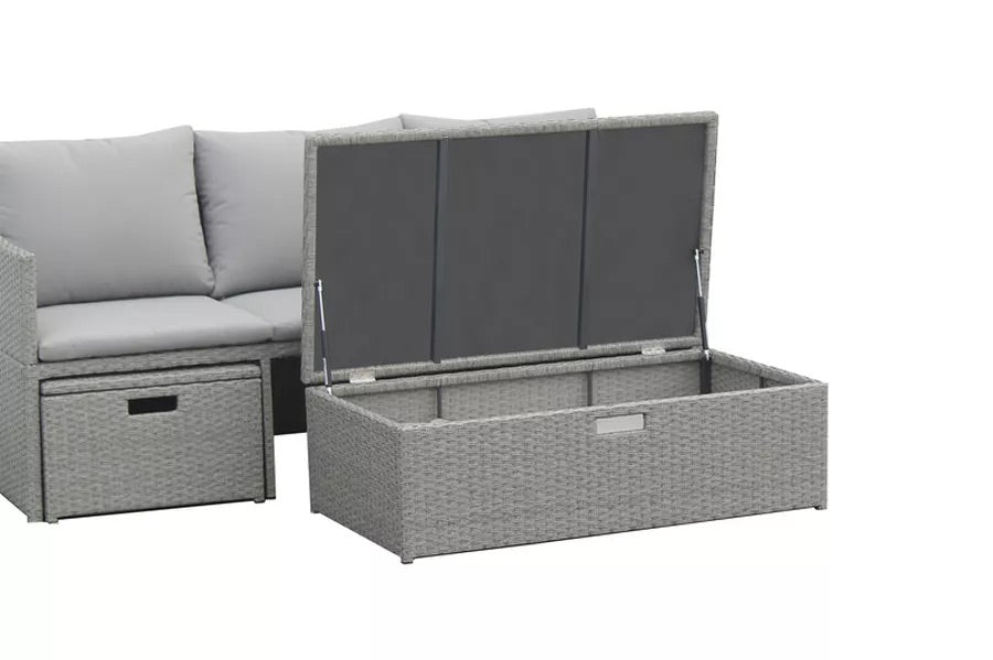 VILLANA 3-Sitzer Sofa, grau, Stahl/Polyrattan, für 3 Personen, inkl. Aufbewahrungsfächern & Fußstützen