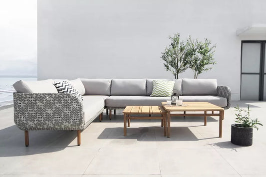 VILLANA Ecklounge, grau/weiß, Aluminium/Polyrattan, für 5-6 Personen, inkl. 2 Couchtische