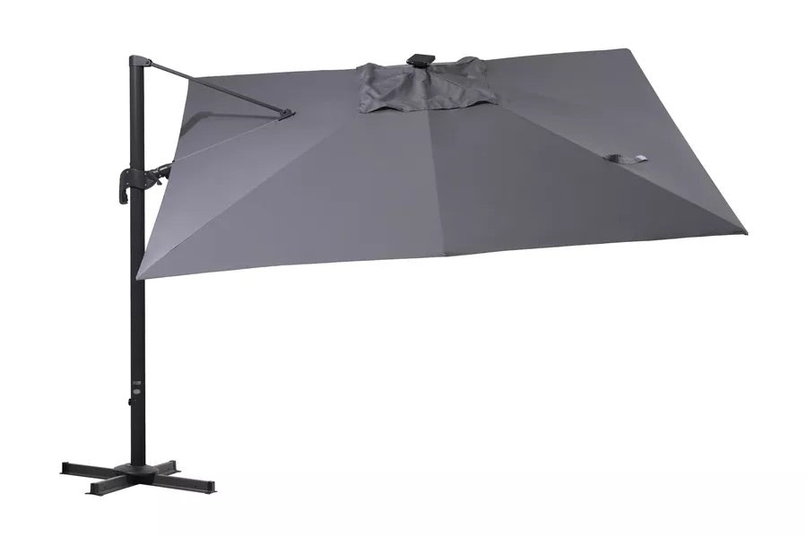 OUTFLEXX Roma LED Ampelschirm, anthrazit, Alu/Polyester, 350x350x270 cm, inkl. Kreuzständer und LED-Beleuchtung