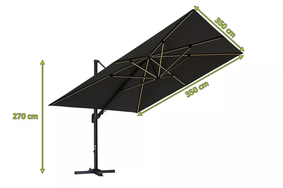 OUTFLEXX Roma LED Ampelschirm, anthrazit, Alu/Polyester, 350x350x270 cm, inkl. Kreuzständer und LED-Beleuchtung