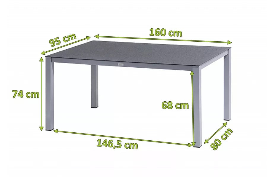 OUTFLEXX Esstisch, silber/anthrazit, Alu/Spraystone, 160x95 cm